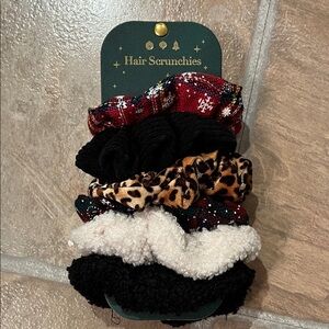 Snowflake, Leopard, and Solid Hair Scrunchies Set of 6 NEW